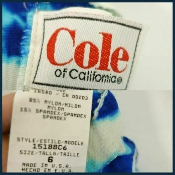 COLE Women's High Cut Leg One Piece Swimsuit Blue 6 Strappy Stretch Tie Dye - Picture 4 of 13